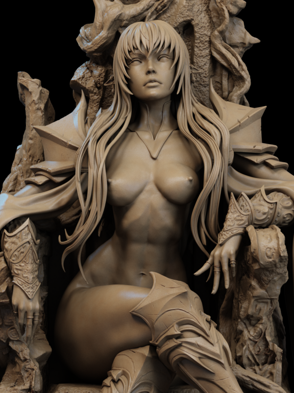 Reine du Croissant Noir – Figurine résine dark fantasy sur trône