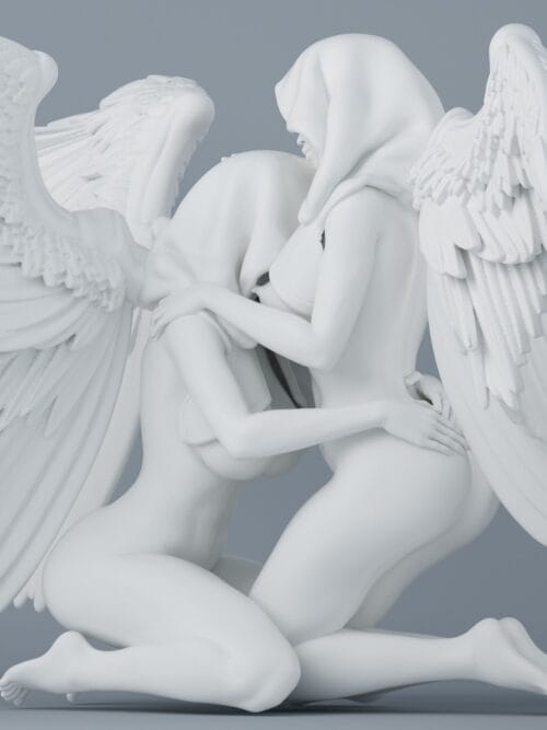 Les Anges Enlacées – Diorama résine fantasy angélique de collection