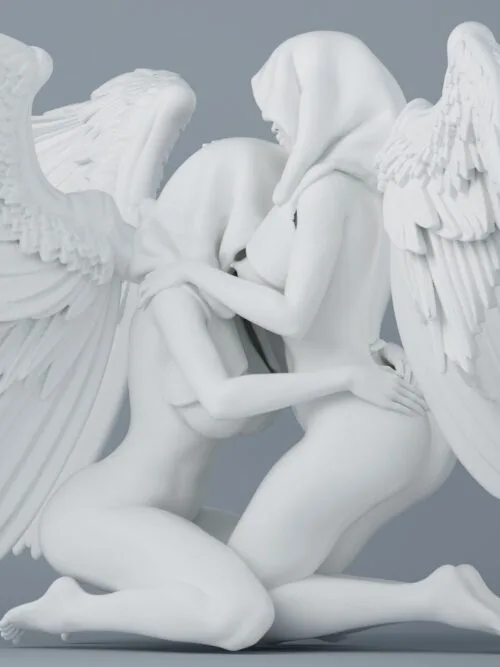 Les Anges Enlacées – Diorama résine fantasy angélique de collection